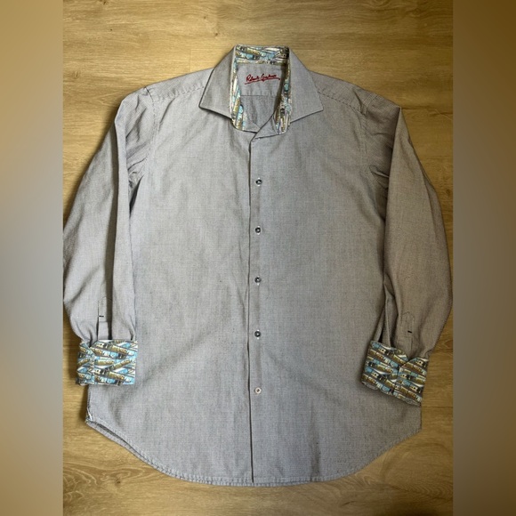 Robert Graham Flip Cuff Button Down Shirt L 42 16 1/2 Cotton - Picture 1 of 8